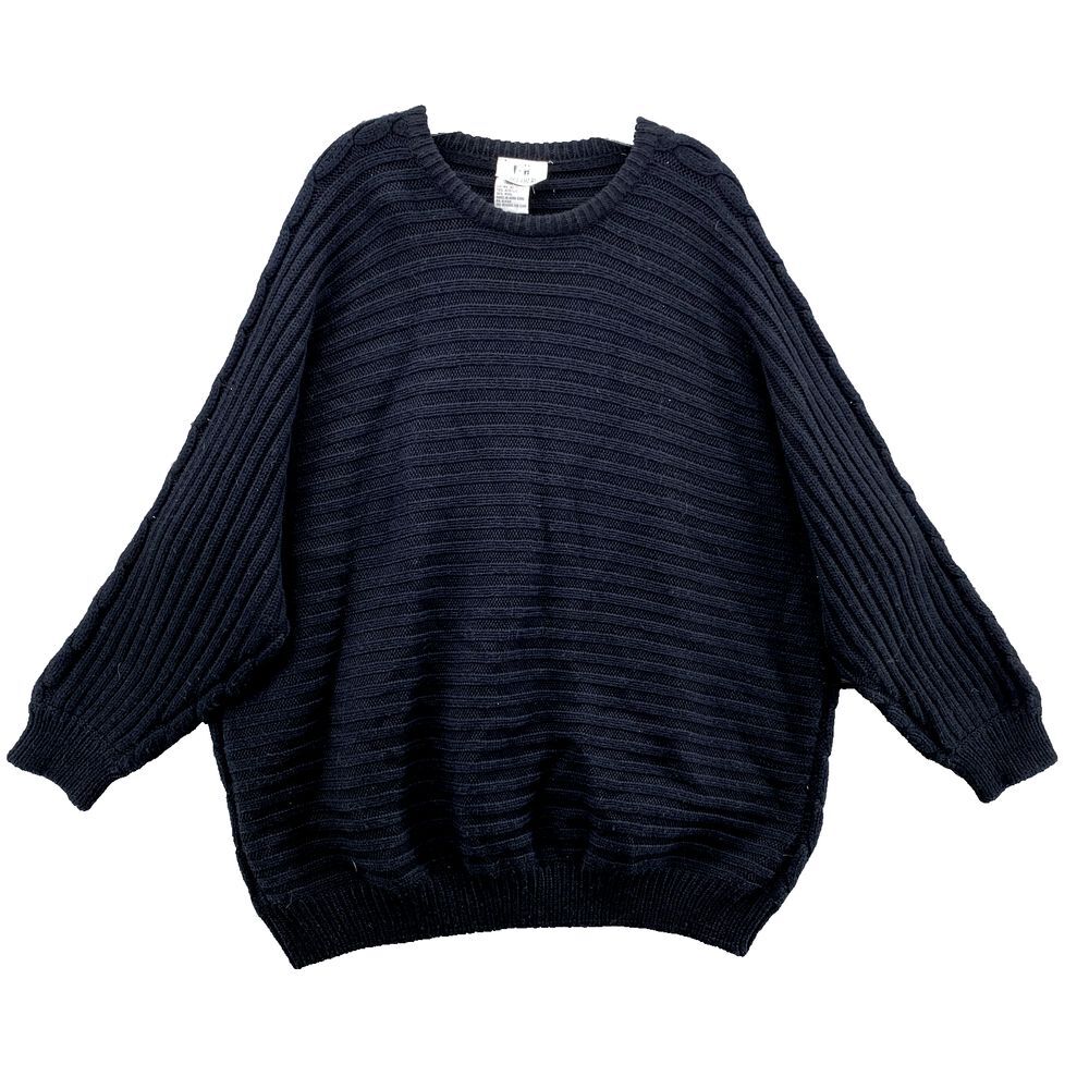VTG Together Sweater Women's L/XL Black Oversized Wool Blend Preppy 90s Corpcore